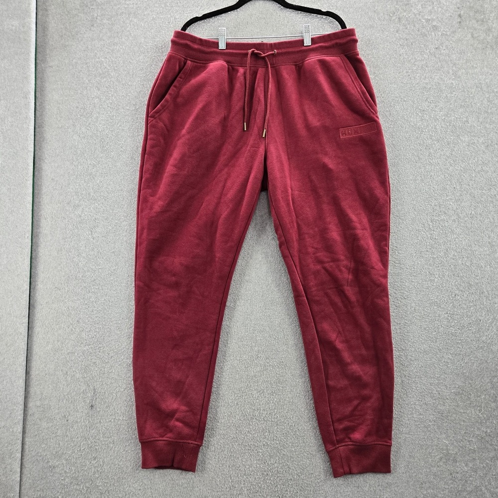 Hurley Men Activewear Pants XL Red Logo Embroidery Jogger Fleece